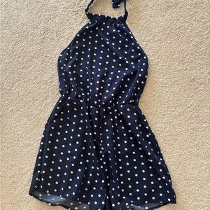 Navy Polka Dot Halter Romper